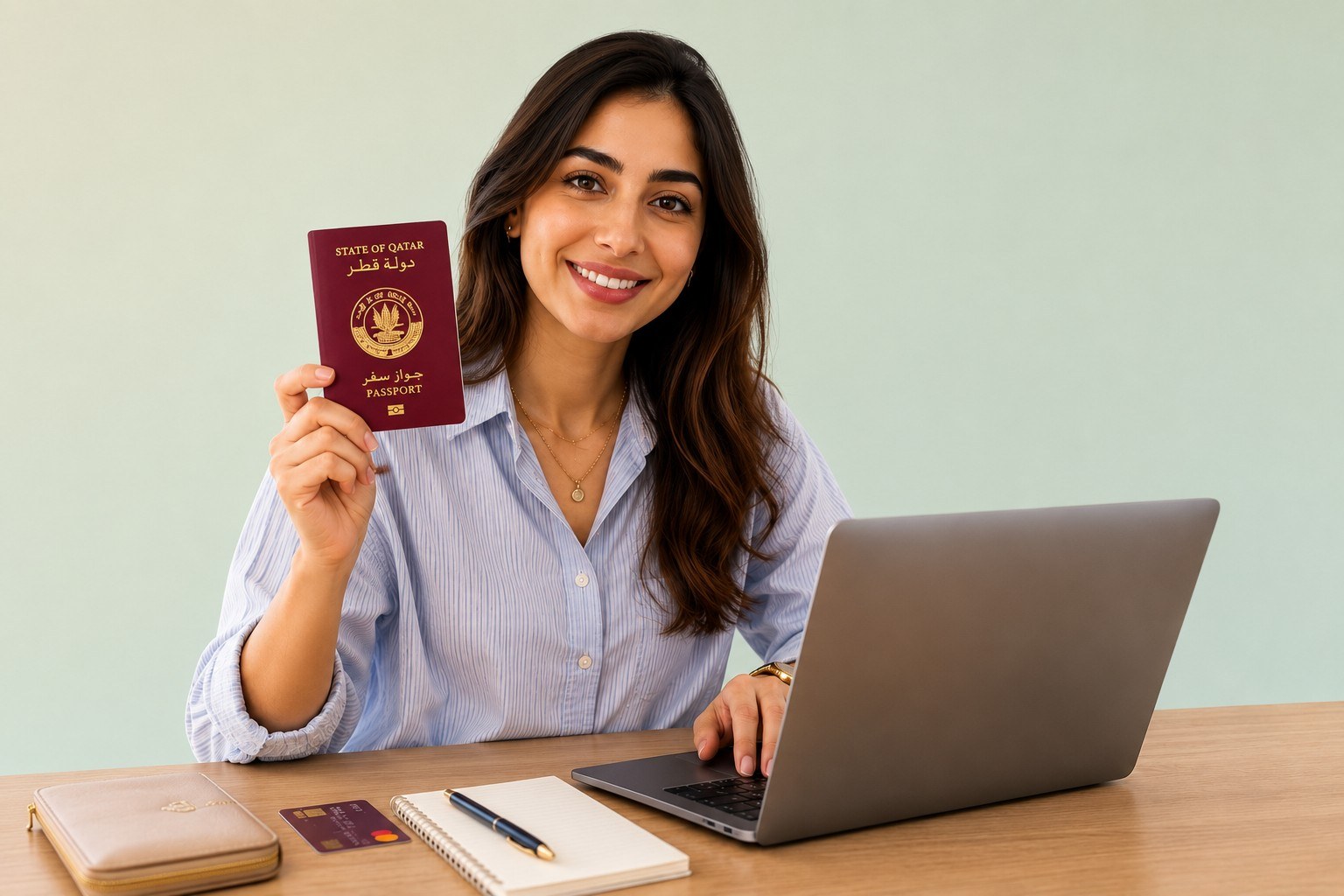 A Woman Holding A Qatar Passport