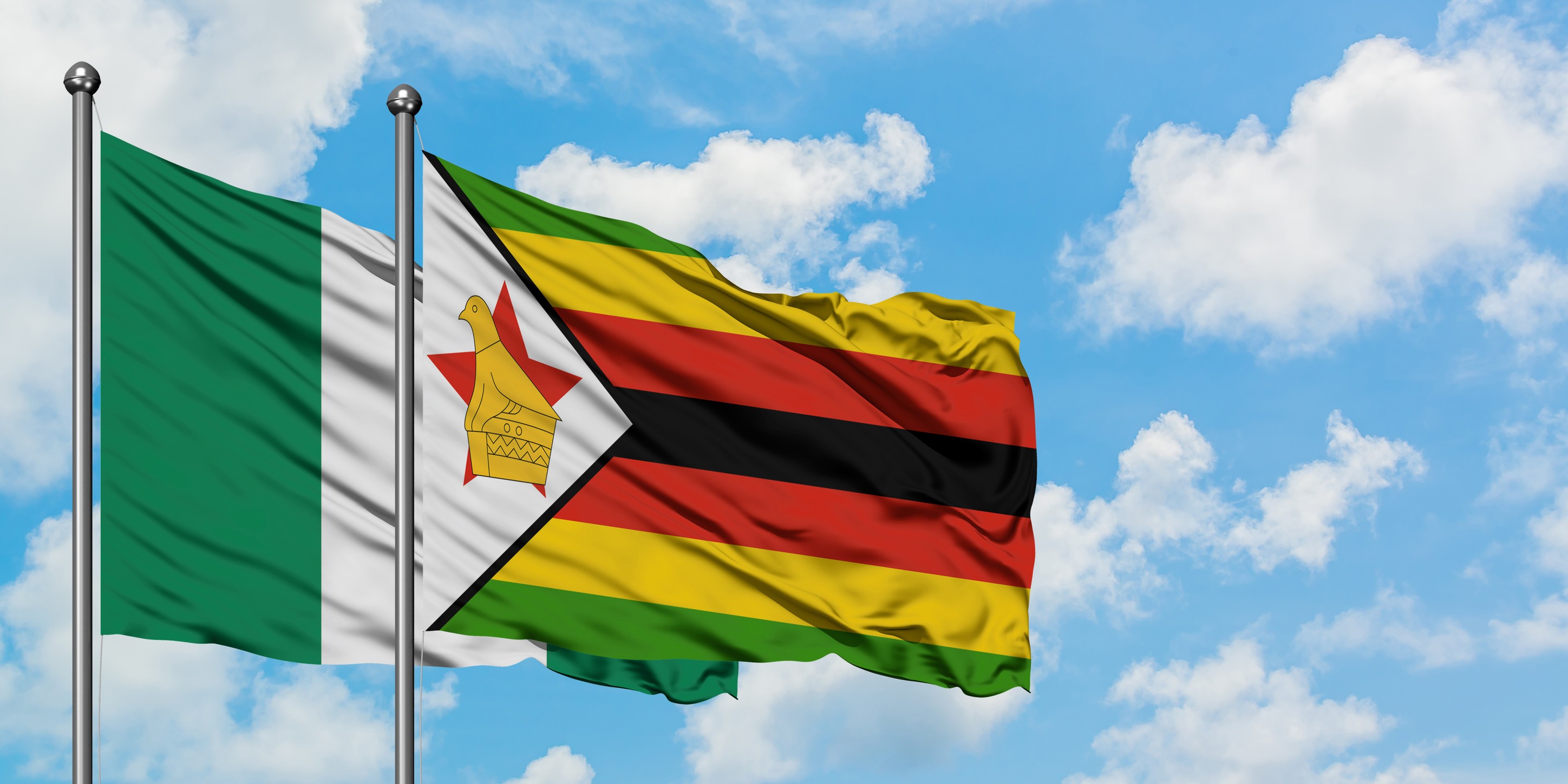 drapeaux du Nigéria et du Zimbabwe flottant