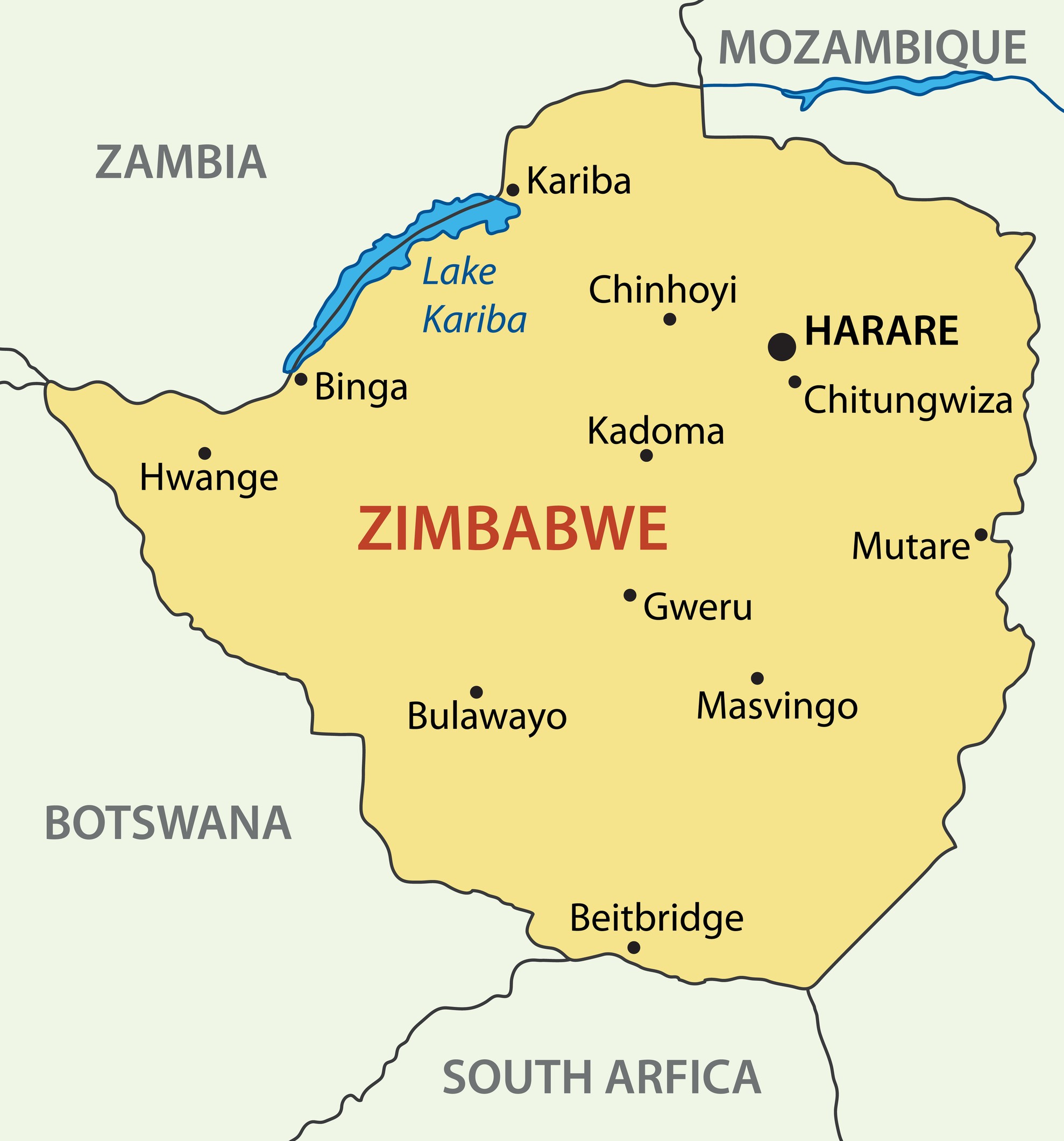 carte vectorielle de la République du Zimbabwe
