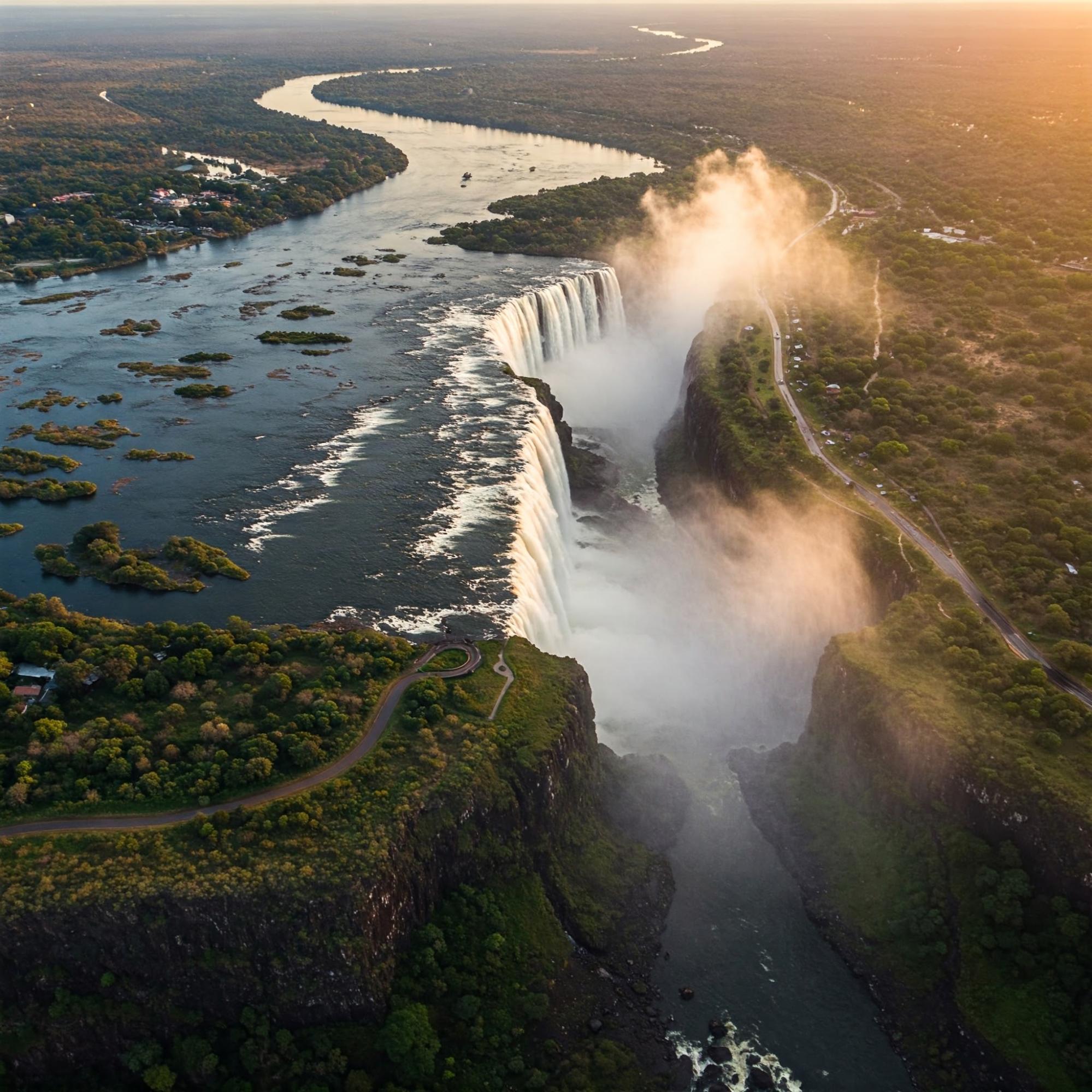 Les majestueuses chutes Victoria, au Zimbabwe, se déversant dans la gorge