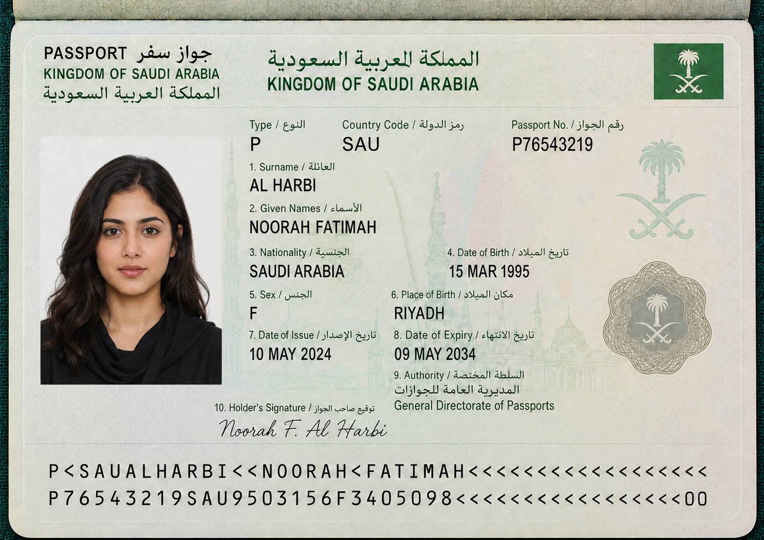 Saudi Arabia Passport Bio page Scan