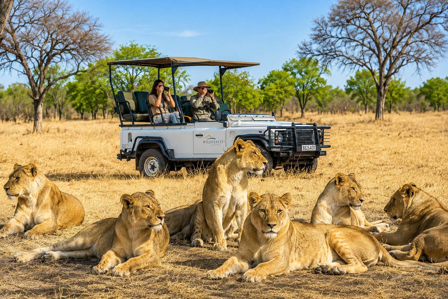 Tourists On A Game Drive At Hwange-Nationalpark