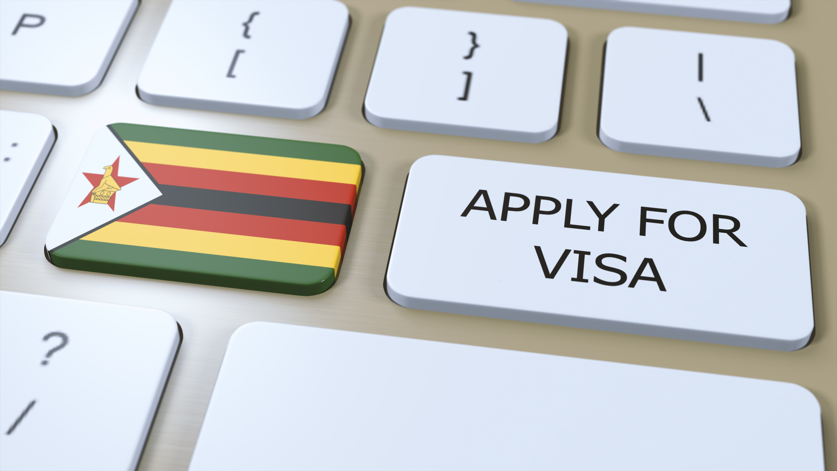 Zimbabwe Demande de Visa Concept Bouton Pousser Illustration 3D Visa Apply