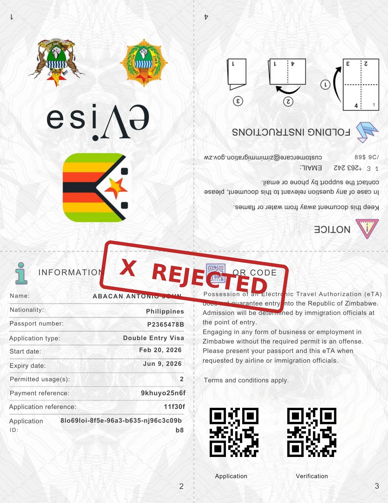 Zimbabwe Holiday Evisa Rejection